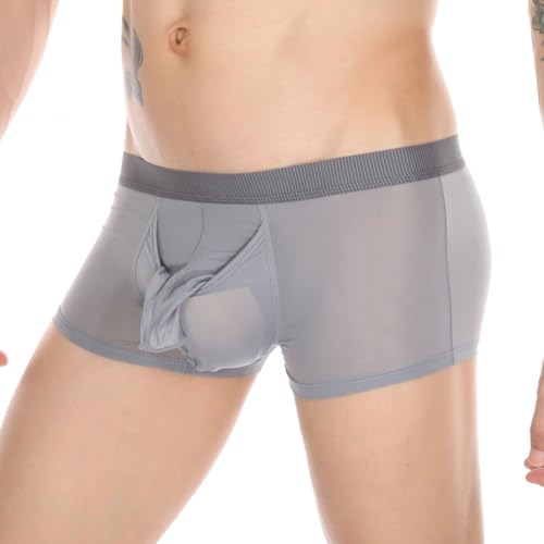 Men's Elephant nose Underwear Separated Pouch Boxer Briefs See-through Redundant Prepuce Physical Therapy Trunks4