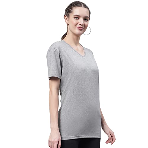 Image of Mack Jonney Women V Neck Cotton Solid Regular Fit T-Shirt-V Anthraa 001-P