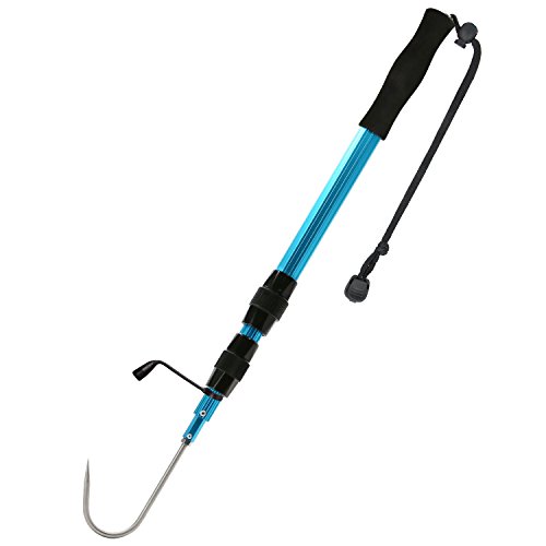 SAN LIKE Teleskop Gaff Haken Speer Haken Einziehbar Teleskop Aluminiumlegierung Meeresangeln Fischgaff Mit Landehilfe Speerhaken Aus - 140cm Blau Cover
