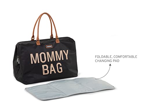 Childhome, Mommy Bag, Borsa Per Il Cambio, Maternità, Borsa Da Viaggio, Grande Capacità, Fasciatoio, Tracolla Regolabile, Compartimenti, Tasca Isolata, Passaggio Valigia, Nero E Oro - 7