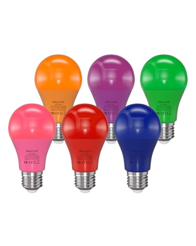 ORALUCE Colored Light Bulbs Outdoor Indoor A19 Color Lights Bulb 6 Pack