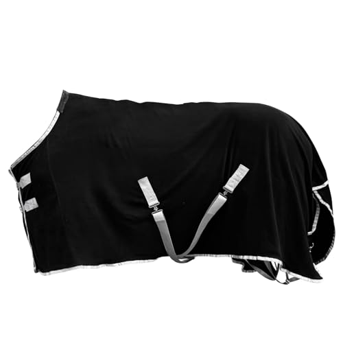Image of Horse Cooler Blanket Horse Blanket Horse Fleece Cooler Blanket Polar Fleece Cooler for Horse, Horse Exercise Blanket, Horse Care Blanket（Black,72in）