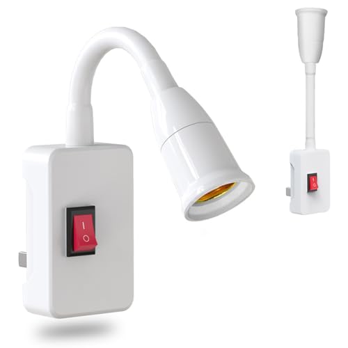 HTRUIYATY 2 Pcs Portalámparas E27 Adaptador Lampara Enchufe LED Rotación de 360° Lámpara de Pared con Interruptor y Enchufe Apto para Iluminación Interior (Sin Bombillas)