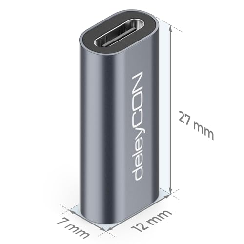 deleyCON USB-C Kupplung 40Gbps, 240W, 8K60Hz, USB 4.0 Aluminium Gehäuse, Typ C Buchse auf Buchse, USB C Kabel Verlängern - für Ladekabel Datenkabel Smartphone Tablet MacBook Notebook PS5 usw.