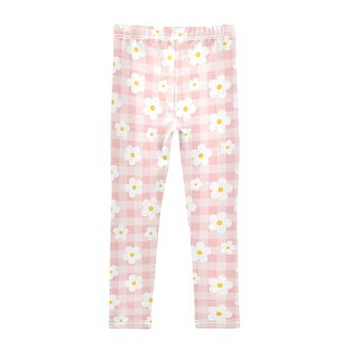 Daisy Flower Grid Girls Leggings,Workout Leggings for Girls Toddler Athletic Leggings Size for 3-10T2