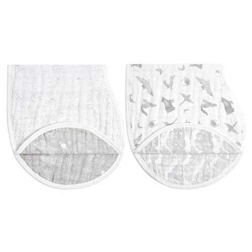 Image of aden + anais 100% Organic Cotton Muslin Burpy Bib – Multi-Use, Absorbent 4-Layer Burp Cloth & Full-Coverage Snap-Closure Baby Bib, Lap-Shoulder Drool Cloth, 22.5” X 11”, 2-Pack, Map The Stars