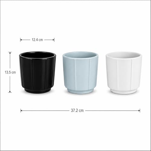 Image of Xtore 3 Pc Refined Minimalist White Ceramic Planter Pot for Indoor Plants & Tabletop Styling | Clean Cylindrical Form for Desk, Shelf & Home Decor (Pack of 3, Planters only)