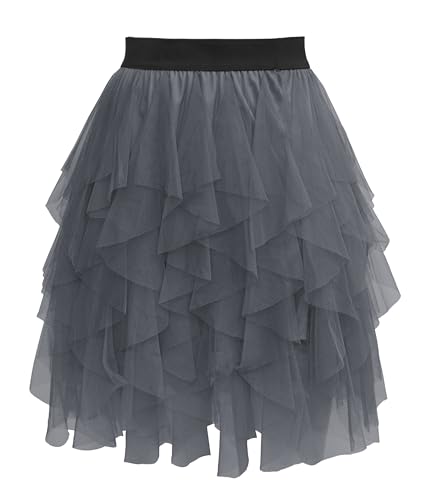 Sopesil Damen Tüllrock Kurz A-Linie Unregelmäßig Puffy Fee Tüll Rock Ballett Tutu Röcke Freizeitrock Karneval Party Rock Grau XXL-3XL