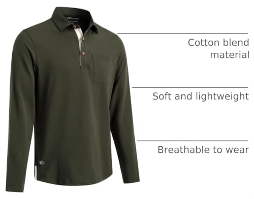 Mens Long and Short Sleeve Polo Shirts Pocket Casual Solid Cotton Blend Drop Cut Collared Polo Shirts for Men