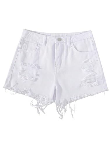 Image of oyyniis Jean Shorts for Teen Girls Ripped Raw Hem High Waist Straight Leg Cute Summer Y2K Denim Shorts 13Y-16Y