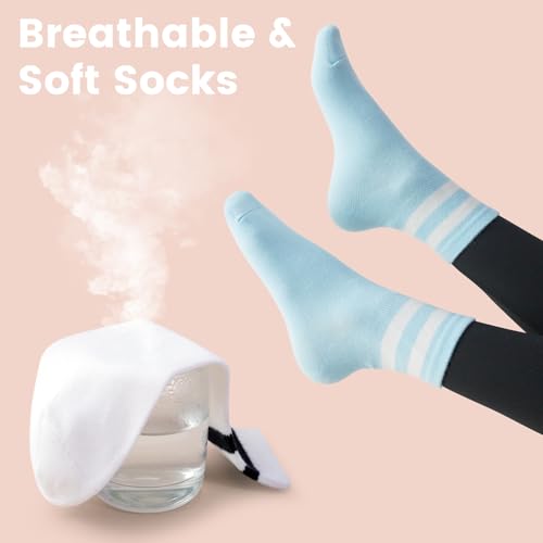 Image of SISOSOCK Quarter Crew Cotton Socks for Women Striped Athletic Casual Breathable Socks 10 Pairs with Gifts Box