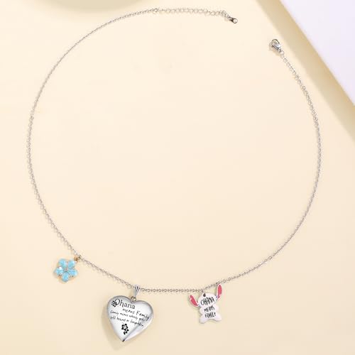 Image of Love Heart Locket Necklace That Holds Pictures Stitch-Shape Necklace Stuff Gifts Ohana Photo Lockets Necklace