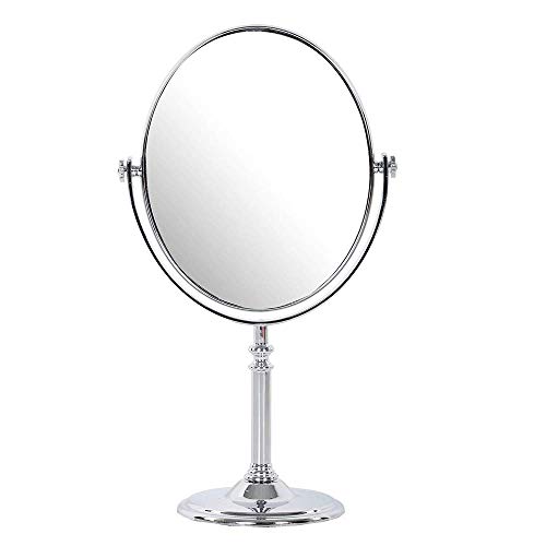 Image of Makeup Mirror | Magnifying Mirror Makeup | Double Side Magnification | Tabletop Vanity Hand Mirrors Stand | 5X and 1X| (Men & Women-Silver)