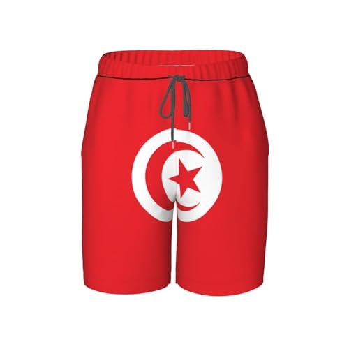 Tunisian Flag Youth Beach Pants, Soft and Breathable, with Drawstring Waist, Suitable for Sports and Leisure.