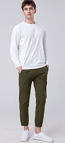 Plaid&Plain Men's Casual Slim Cargo Jogger Tapered Pants with Pockets4