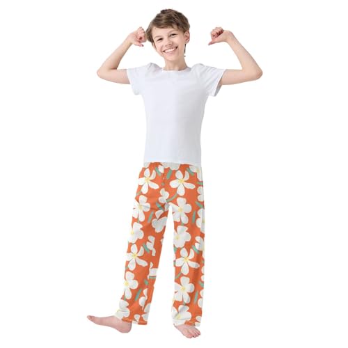 ZZKKO Tropical Plumeria Flower Boys Pants for Kids Jogger Pants with Pockets S-XL2