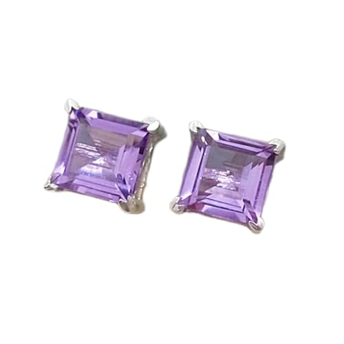Puces d'oreilles améthyste naturelle carrée argent 925 pour femme LK_VSTD_0154