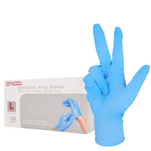 COYACOOL Disposable Gloves Large, Nitrile and Vinyl Blend Material Gloves, Latex Free, 4 Mil,100 Pc. - Food Grade Glove for Cleaning, Food Prep,Hair Dye,Tattoo, Blue