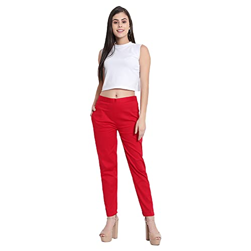 Image of BLUE STAR SHARK Stretchable Cotton Lycra Cigarette Pants | Versatile and Stylish Women's Pants | Comfortable Slim Jeggings | Ankle Length Straight Trousers for Office, Formal, Casual Wear