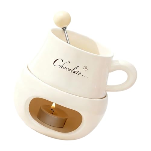 Ollas pequeñas de cerámica para fondue con tenedor para derretir chocolate y queso, taza pequeña para calentar mantequilla, taza de cerámica de Navidad para fondue de chocolate