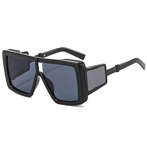 Lunettes de soleil surdimensionnées punk de haute qualité bicolores avec verres noirs UV400
