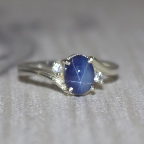 GEMHUB Oval Shape 3.2 Ct Triology Style Natural Blue Star Sapphire 925 Sterling Silver Engagement Ring for Valentines4