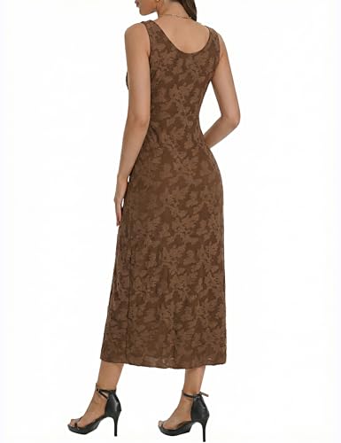 Image of Floral Maxi Dresses for Women Summer Semi Formal Long Mesh Dress | Womens Sleeveless V Neck Bodycon Elegant Casual Wedding Guest Cocktail Party Dress Date Night Outfits Spring Trendy 2026