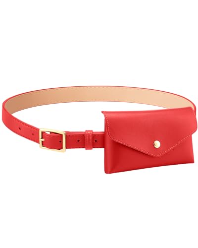 Eurzom PU Leather Waist Belt Bag for Women Adjustable Stylish Waist Pouch Equestrian Belt Bag for Daily Y2k Accessory (Red)