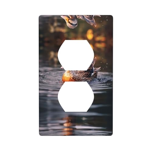 Phayah Placa de pared dúplex con patrón de pato nadador, tamaño estándar, policarbonato termoplástico, cubiertas de enchufe dobles