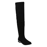  Basic Damen Overknees Schleifen Stiefel Samt Flach Langschaftstiefel Overknee Boots Blockabsatz Schuhe 144221 Schwarz Gold 39 Flandell