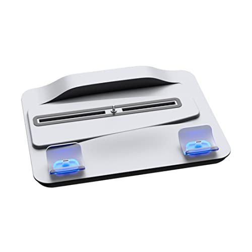 Accessoires de support de console PS5 avec ventilateur de refroidissement, support de support vertical avec une station de charge à double contrôleur avec blanc PS5 Cover