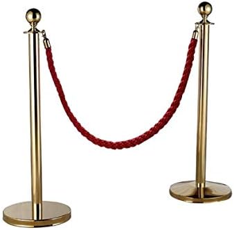 YORKING Queue Rope Barrier Post Stand for Red Carpet Round Top Polished Brass Stanchion Queue Barrier with Stainless Steel Crowd Control Barrier Post Line with 1.5m Red Twisted Rope (Gold)