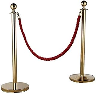 YORKING Queue Rope Barrier Post Stand for Red Carpet Round Top Polished Brass Stanchion Queue Barrier with Stainless Steel Crowd Control Barrier Post Line with 1.5m Red Twisted Rope (Gold)