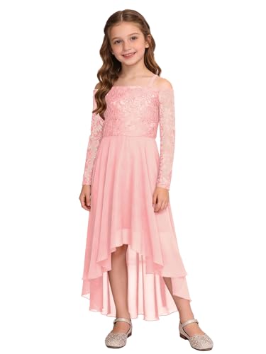 Alvivi Vestido Chiffón Vintage En Forma A Vestido Largo De Manga para Niñas Celebración De Baile para Niños Rosa 9-10 años