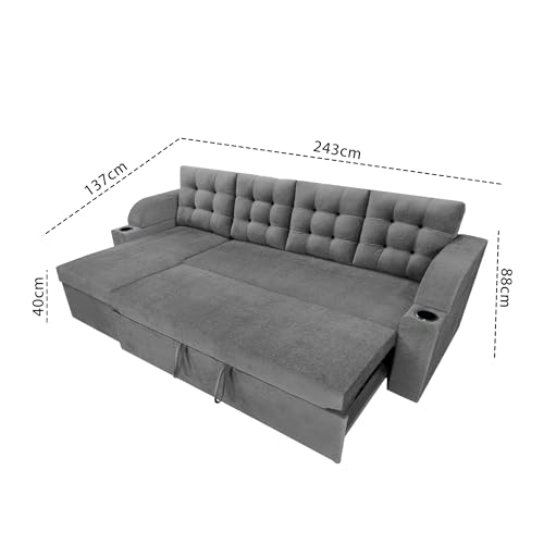 Image of Casaliving Grance LHS 6 Seater Corner Sofa Cum Bed with Storage for Living Room (Dark Grey Fabric) Premium Fabric Sofa Sett