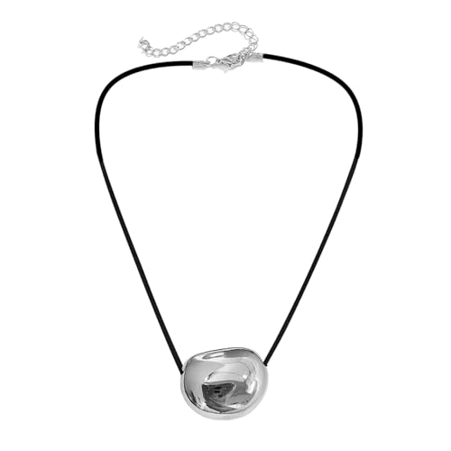 Stylish Metal Oval Shaped Neckchain Geometric Pendant Necklace Adjustable PU Leather Cord Clavicle Chain Elegant Jewelry