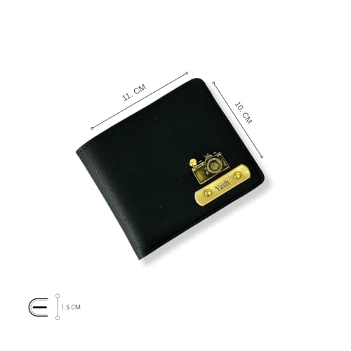 Image of Thebaegift Men's Personalized Wallet I Customized Slim Stylish Leather Purse with Name & Charm I Unique Birthday Anniversary Gift for Men Boy Love Husband Employees Clients (Black IMP)