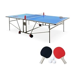 Alice's Garden - Table de ping Pong Outdoor Bleue - Table Pliable avec 2 Raquettes et 3 balles. pour Utilisation extérieure. Sport Tennis de Table