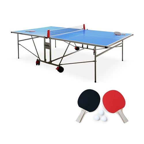 Alice' s Garden – Tavolo da ping pong Outdoor Blu – Tavolo pieghevole con 2 racchette e 3 palline, per uso esterno, Sport Tennis da tavolo