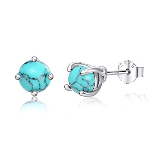 Turquoise Studs Earrings, 925 Sterling Silver 4mm/6mm Round Shape Tiny Studs, Turquoise Jewelry Present for Women Girlfriend