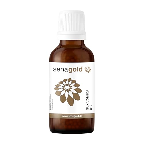 Senagold Nux vomica D12 Globuli – 50 Gramm laktosefreie Streukügelchen - homöopathisches Arzneimittel nach HAB – GMP-geprüfte Herstellung in Deutschland
