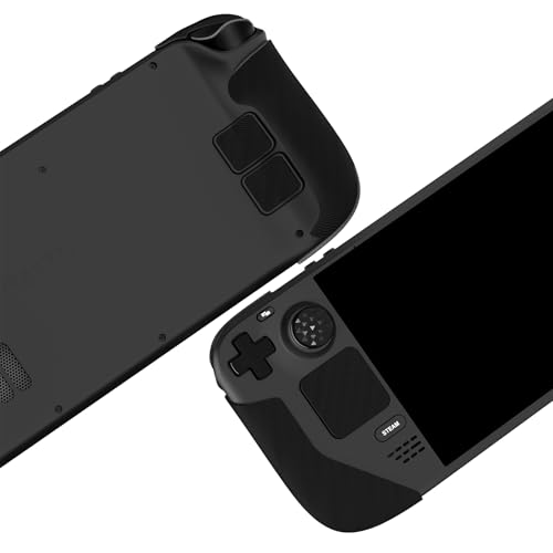 Image of PlayVital Professional Textured Soft Rubber Pads Handle Grips for Steam Deck LCD & OLED, Trackpads Skin Grip Enhancement Back Button Protective Stickers with Thumb Grips -Water Ripple Textured Black