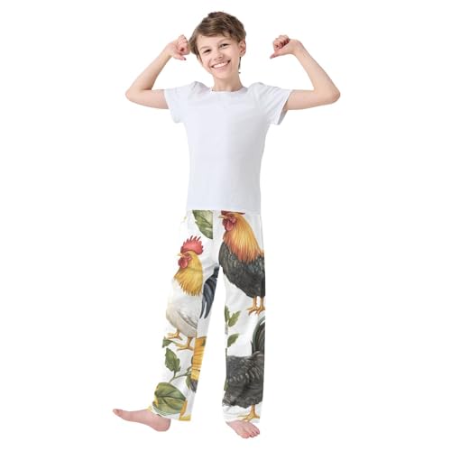 ZZXXB Sunflower Rooster Boys Long Pants Soft Trousers Elastic Waist Kids Lounge Bottoms with Pockets S-XL2