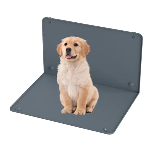 BaraRose 犬 トイレトレー ワイド L型 トイレトレー 犬用 特大 足上げ 折りたたみ 壁付き 犬用トレイボックス屋内/屋外 約89X65CM (グレー)