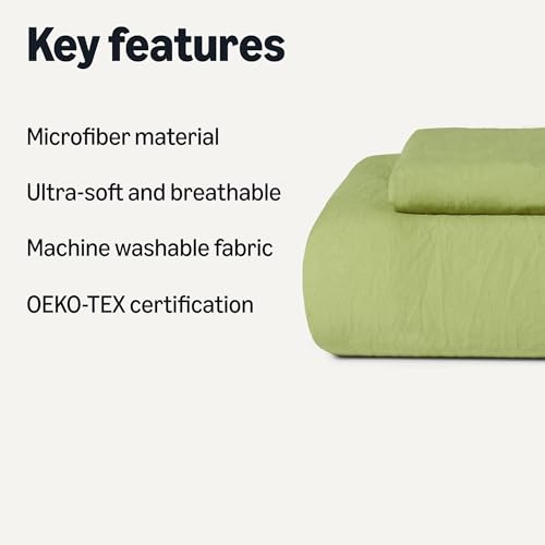 Image of Amazon Basics Soft Brushed Microfiber Comforter Set with Natural Texture, 2-Piece, Twin /Twin XL, Green