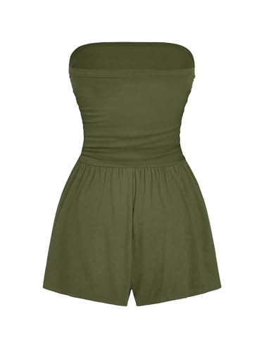 Image of AUXDIO Women Summer Casual Strapless Romper Sleeveless Off Shoulder Short Jumpsuits 2026 Beach Vacation Clothes