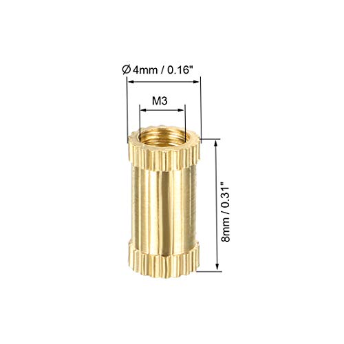 Image of uxcell Knurled Threaded Insert, M3 x 8mm (L) x 4mm (OD) Female Thread Brass Embedment Nuts, Pack of 50