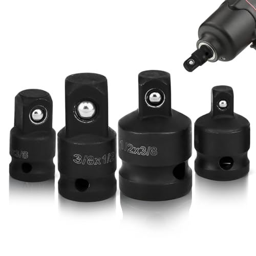 4 Piece Impact Socket Adapter and Reducer Set 1/4', 3/8', 1/2' Drive Socket Adapter Set SAE Drive Socket Adapter Set Impact Driver and Wrench Conversion Kit(COLOR:Black)