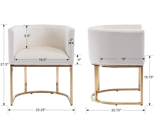 Image of HNY Mid Century Modern Upholstered Barrel Dining Chairs with Arms Set of 3, Velvet Kitchen & Dining Room Chairs, 18.5 inch Wide Accent Chairs for Dining Room Living Room with Gold Metal Frame, Cream