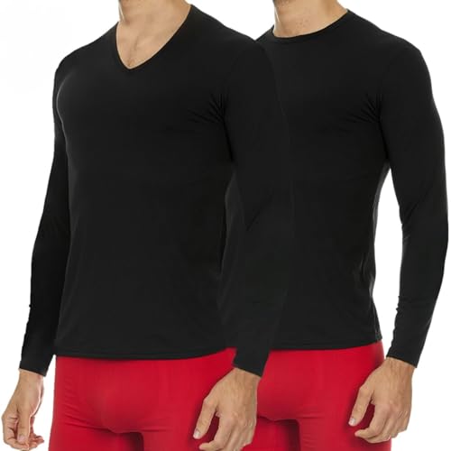 Thermajohn Thermal Shirts for Men Size M 2 Pk Crew & V-Neck Black